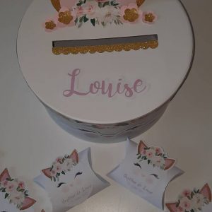 Urne Boîte à dragées bonbons, cadeaux d’invités baptême, anniversaire sur le thème petit chat